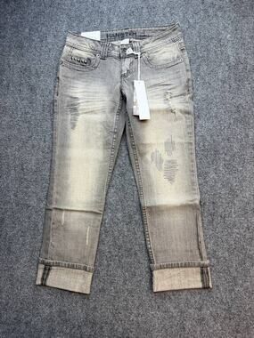 Hang Ten Women’s Distressed Skinny Capri Jeans Size 0 Gray Low Rise NWT